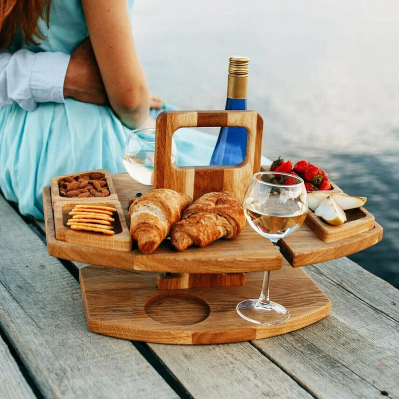 Opvouwbare picknicktafel met wijnglashouders en flesuitsparing – VINORA PICNICTABLE - Glamorix