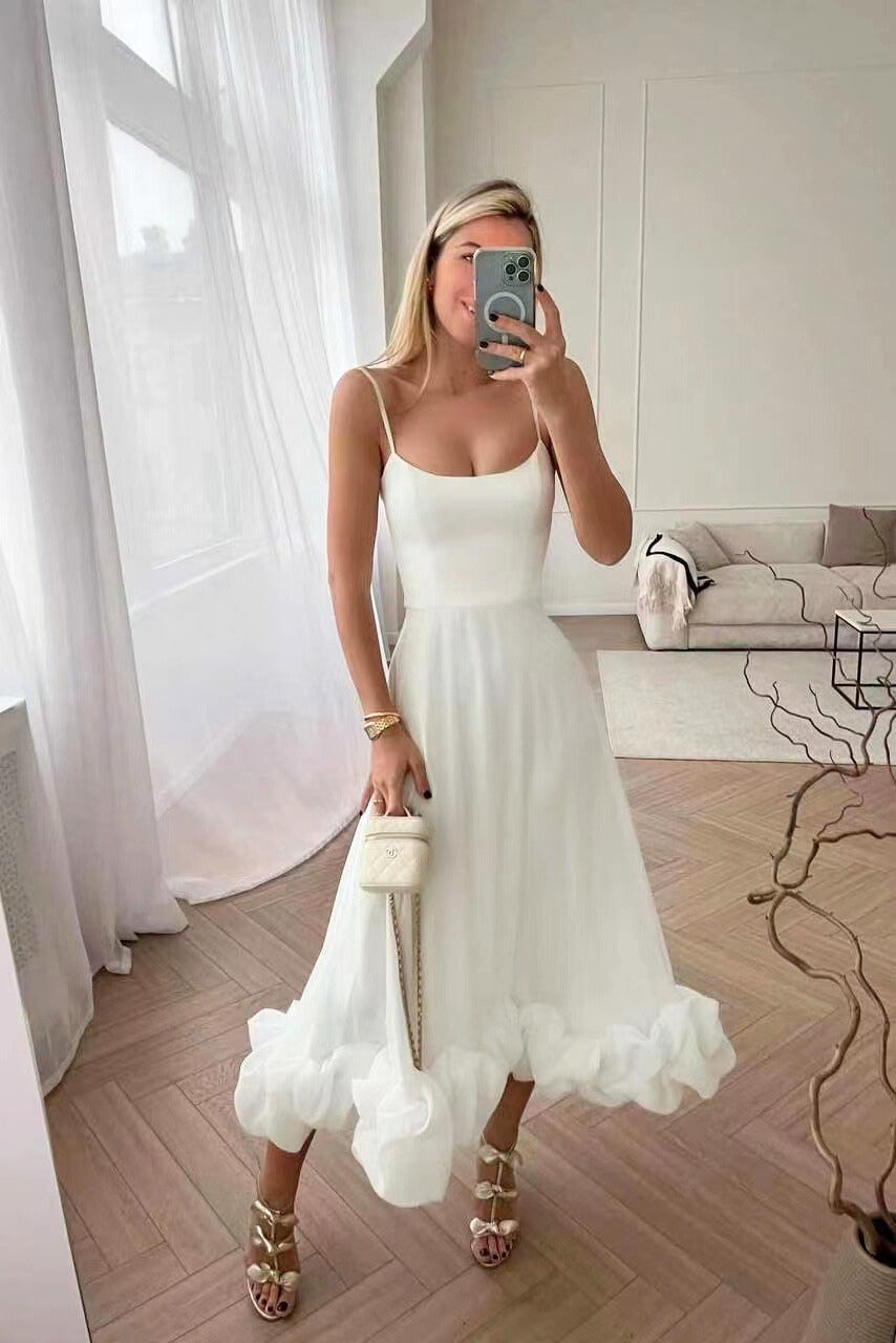Luchtige maxi-jurk met speelse rucheszoom – AURÉLIA - Glamorix