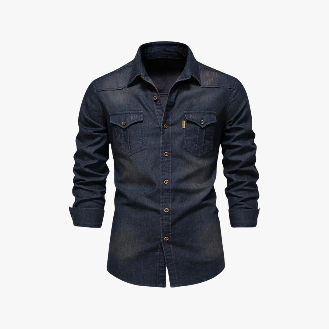 Denim herenoverhemd met knoopsluiting en lange mouwen – ROWDEN - Glamorix