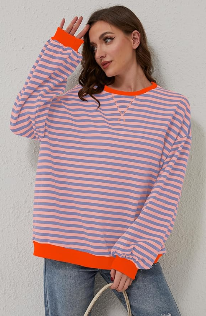EMMA - Oversized gestreepte trui met geribde boorden voor dames