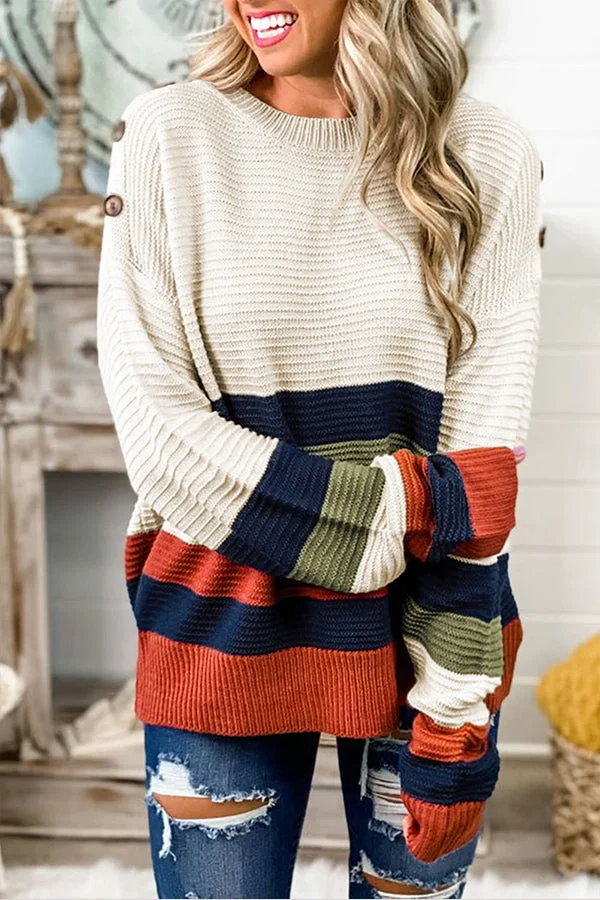 COLORBREEZE - Trendy Pullover met Overhangende Schouders en Kleuraccenten