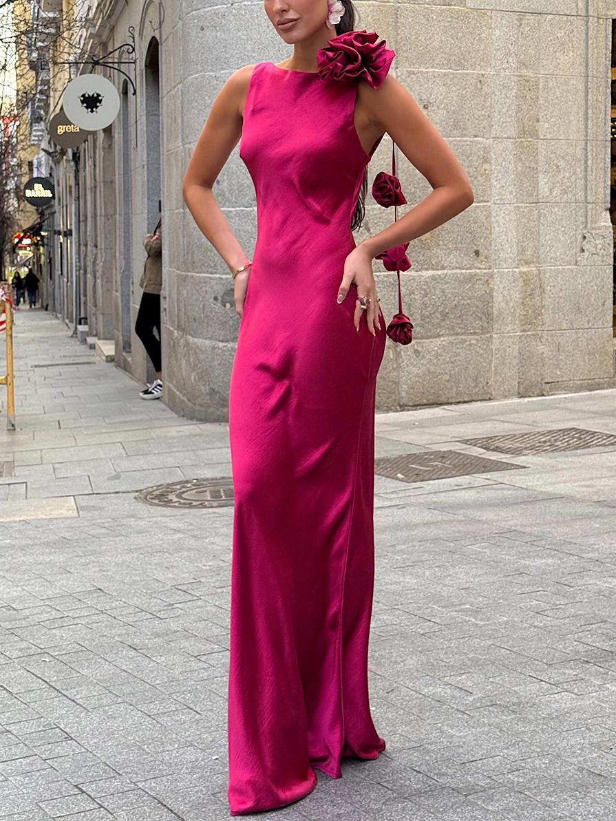 Lange avondjurk met bloemendetail en elegante pasvorm – VIOLETTA ROSE - Glamorix