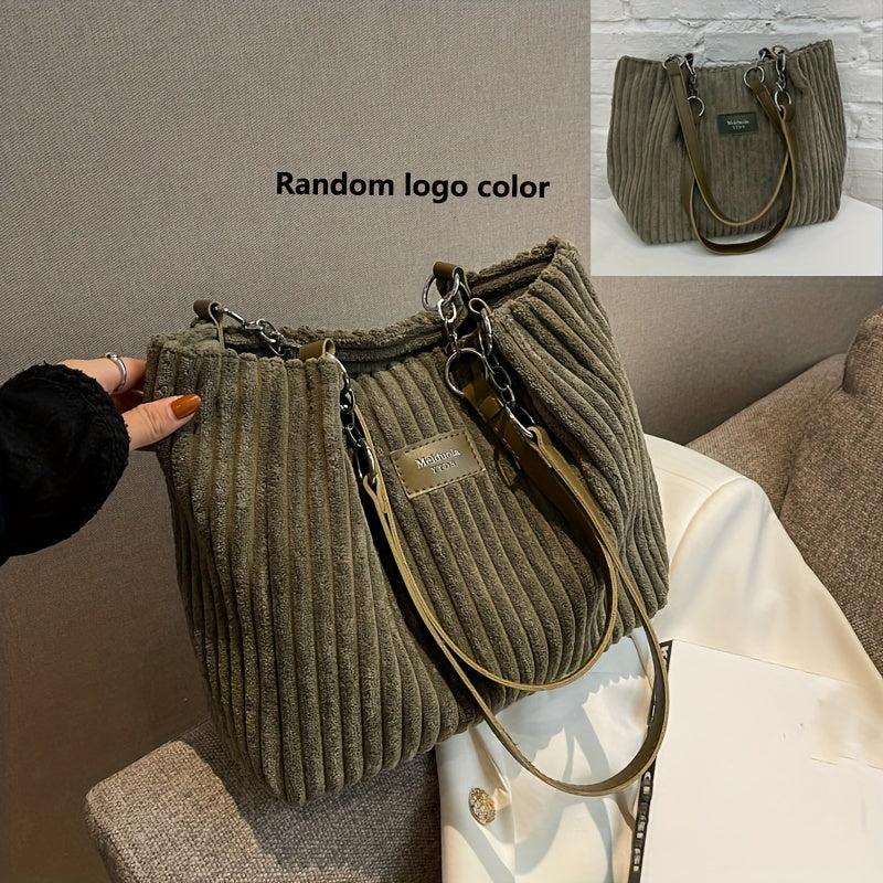 Trendy corduroy schoudertas met kettingriem – VelvetCordia - Glamorix
