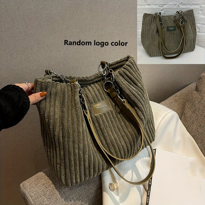 Trendy corduroy schoudertas met kettingriem – VelvetCordia - Glamorix