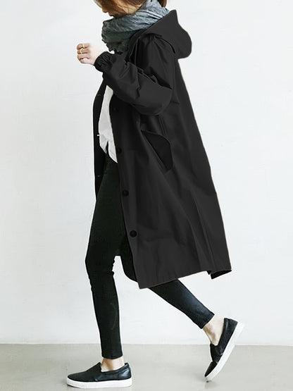 ELINA - Casual lange dames trenchcoat met capuchon, trekkoord en zijzakken