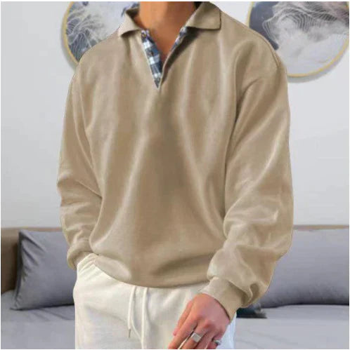 MARCUS - Casual pullover met geruite kraag en lange mouwen