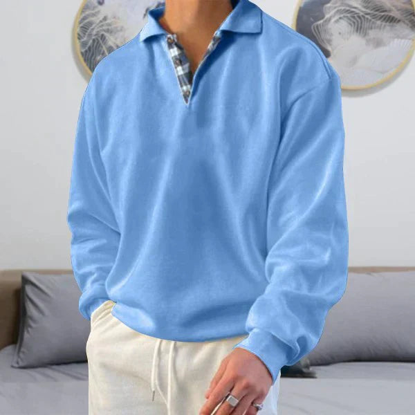 MARCUS - Casual pullover met geruite kraag en lange mouwen