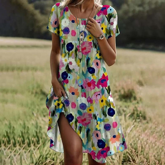 Betoverende bloemenprint midi-jurk met romantische flair – FLORELLA