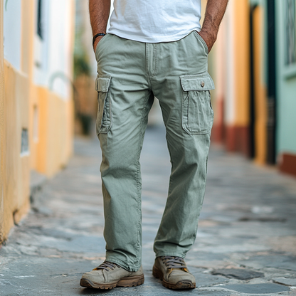 Aivar | Herenbroek van gewassen katoen - meerdere zakken, rechte pasvorm, duurzaam en ademend - Glamorix