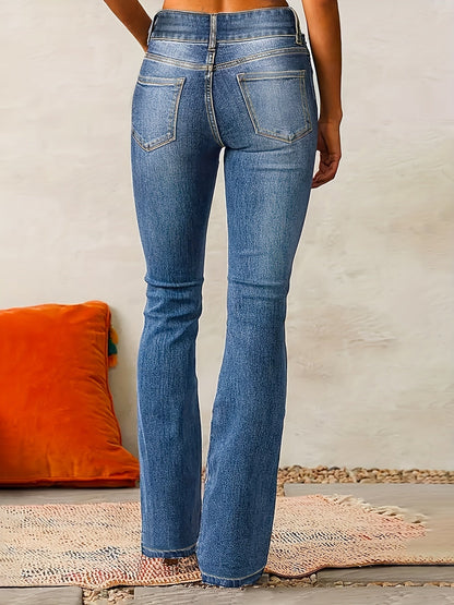 High waist flared damesjeans met dubbele knoopsluiting – RIVIA FLARE - Glamorix