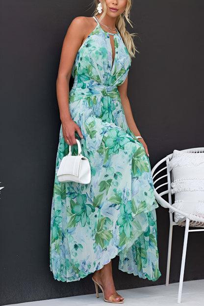 Zomerse Maxi-jurk met Elegante Plissé en Verspringende Bloemenprint – LUNA BELLE - Glamorix