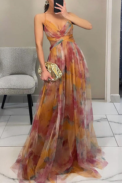 Luchtige maxi-jurk met bloemenprint en elegante details – FLORÉA - Glamorix