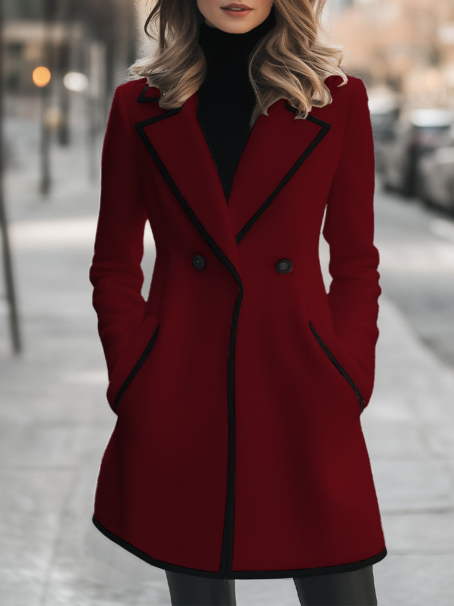 Winterjas Dames | Mantel met Zwarte Details - Glamorix