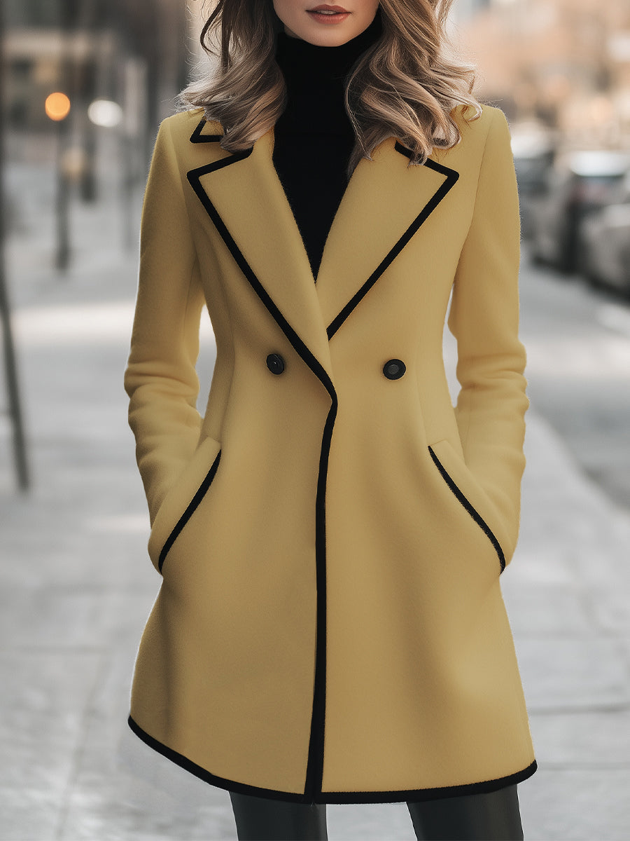 Winterjas Dames | Mantel met Zwarte Details - Glamorix