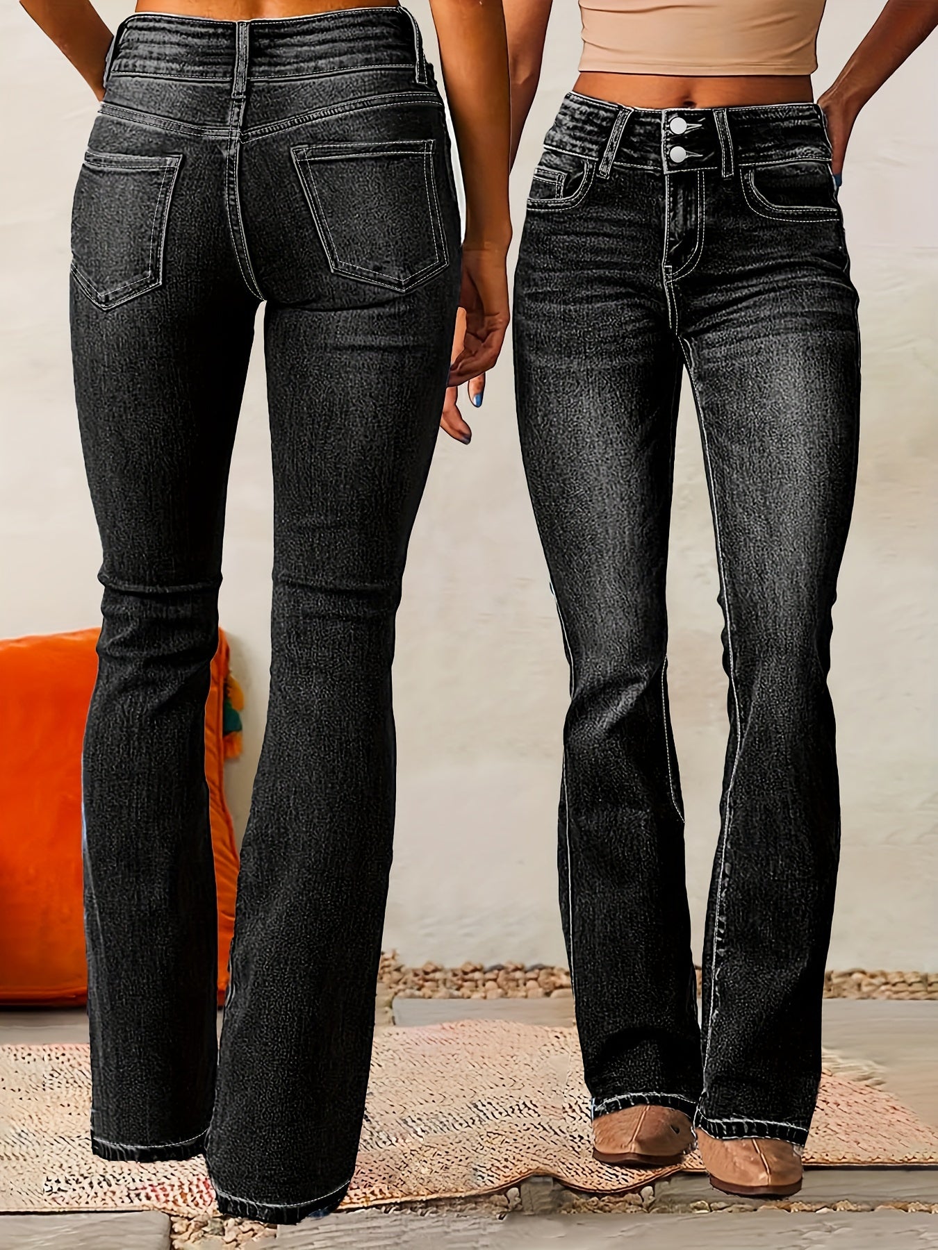 High waist flared damesjeans met dubbele knoopsluiting – RIVIA FLARE - Glamorix