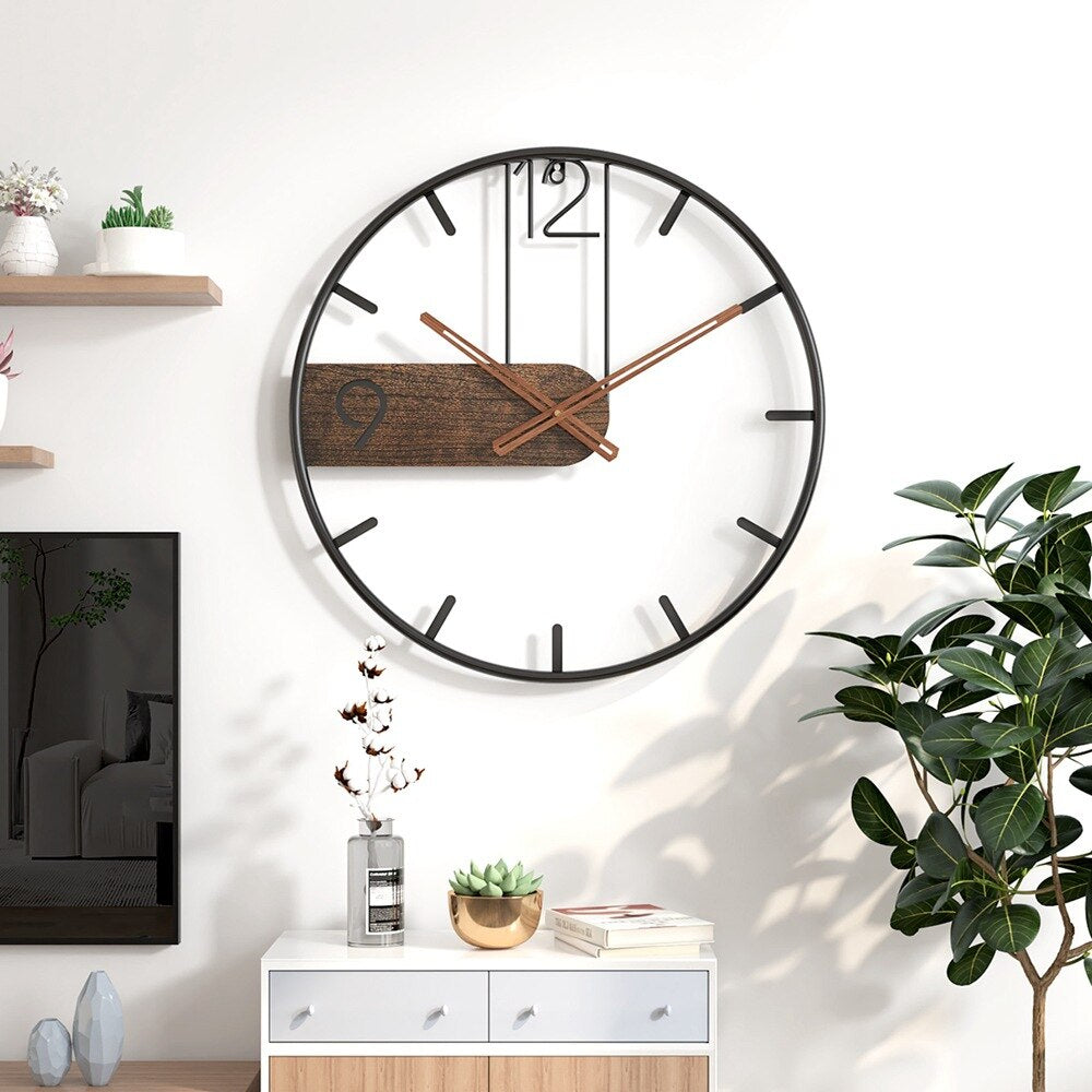 Moderne wandklok met walnoothout en stalen accenten – TEMPRO WalnutSteel - Glamorix