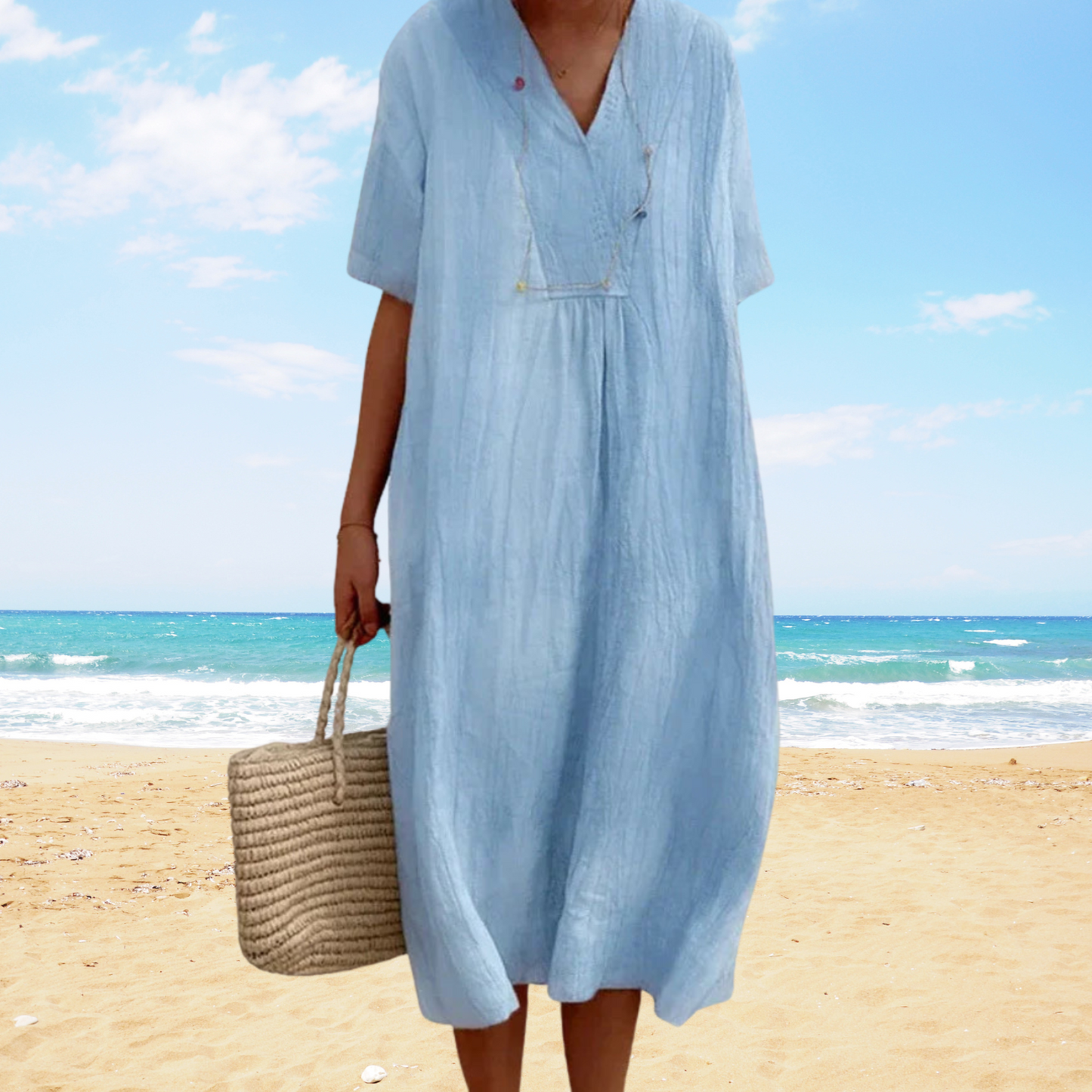 Ysoria - Losvallende midi zomerjurk met v-hals - Glamorix