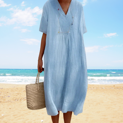 Ysoria - Losvallende midi zomerjurk met v-hals - Glamorix