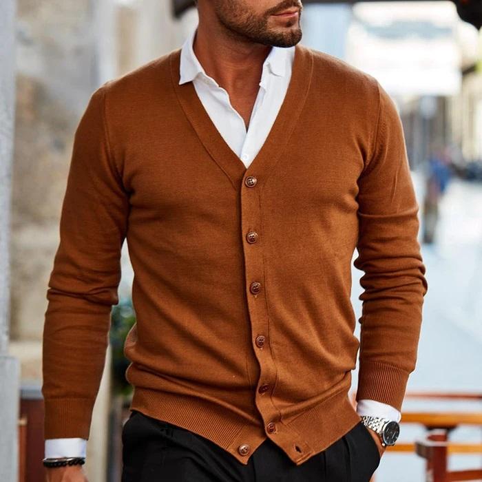 Cardigan voor heren met knopen en v-hals voor een elegante look en verfijnde stijl – NOVAWEAR - Glamorix