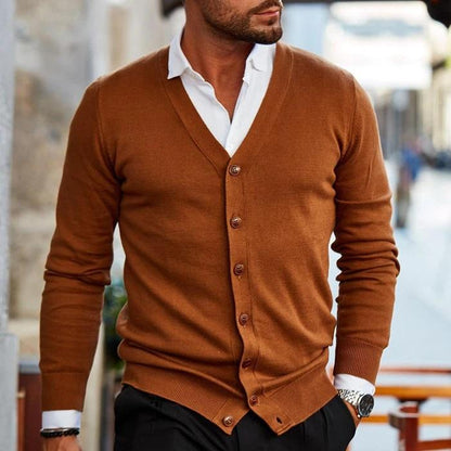 Cardigan voor heren met knopen en v-hals voor een elegante look en verfijnde stijl – NOVAWEAR - Glamorix