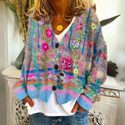 FLORINA - Handgebreid gebloemd vest met knoopsluiting voor dames