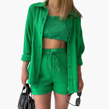 Helga - Dames co-ord set met blouse en short met hoge taille - Glamorix