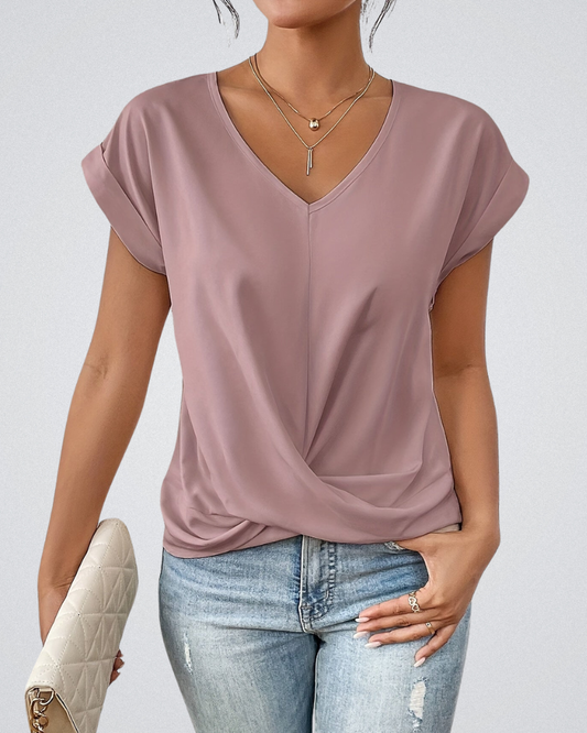 Vrouwelijke top met V-hals en gedrapeerde twist – ELINA TWIST - Glamorix