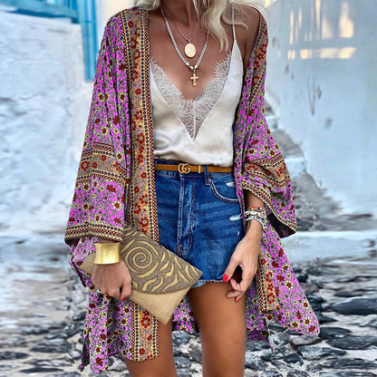 SERENA - Bohemian chic kimono met bloemenprint voor dames
