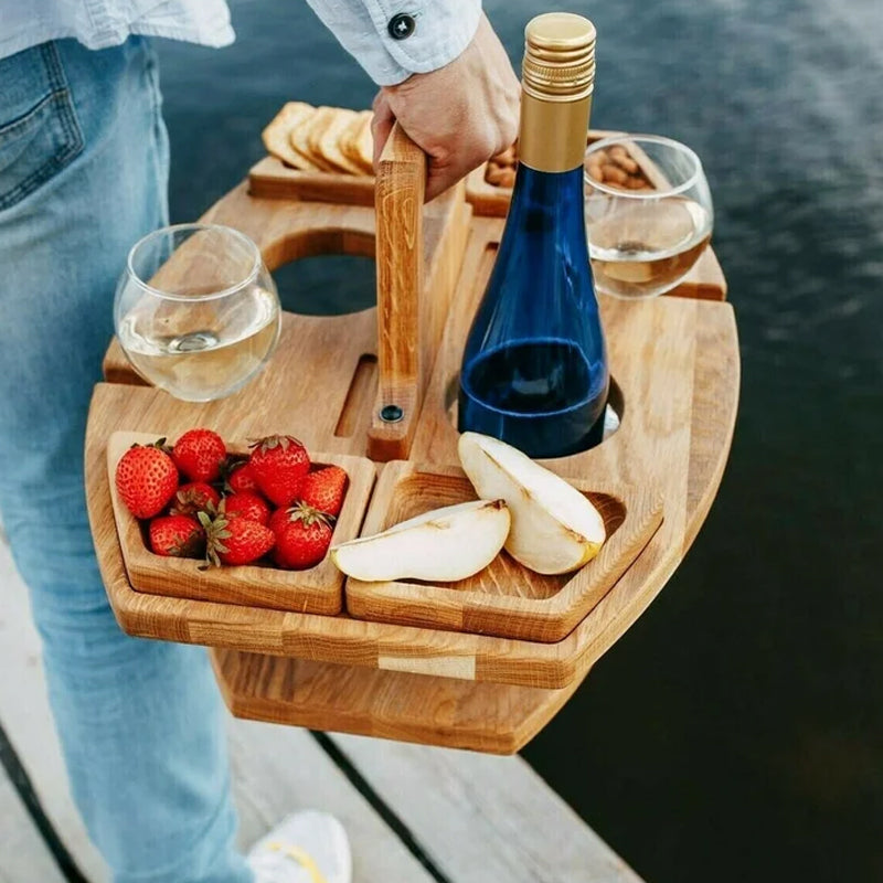 Opvouwbare picknicktafel met wijnglashouders en flesuitsparing – VINORA PICNICTABLE - Glamorix