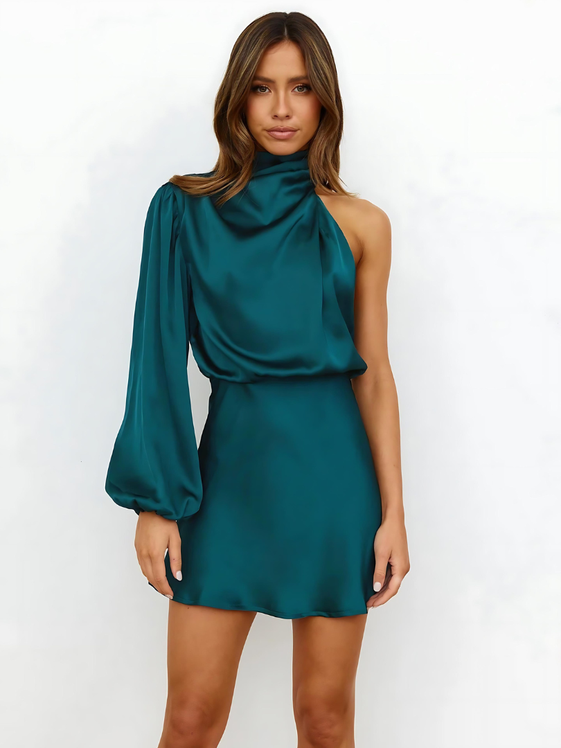 MADDIE – Elegante vestido de noche satinado con un solo hombro para mujer - Glamorix