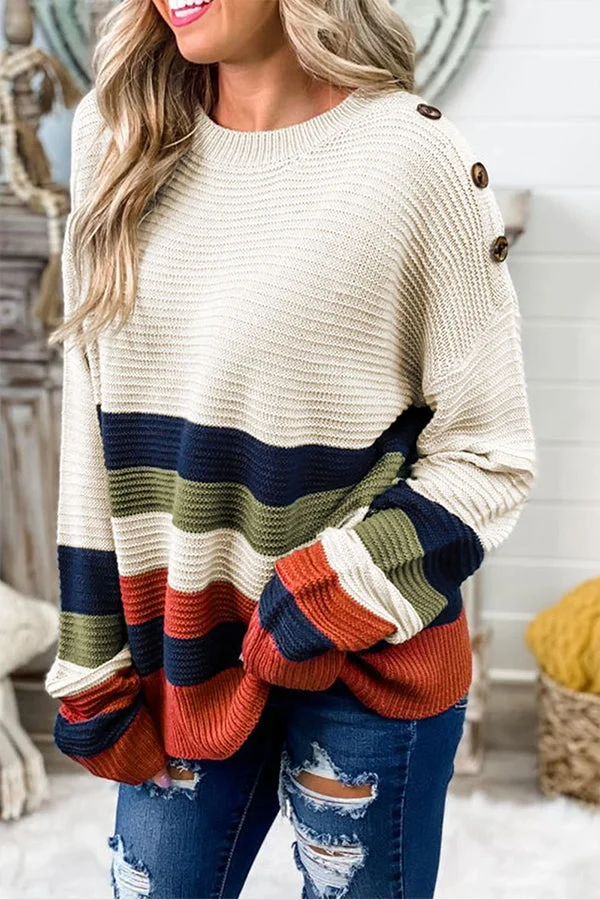 COLORBREEZE - Trendy Pullover met Overhangende Schouders en Kleuraccenten