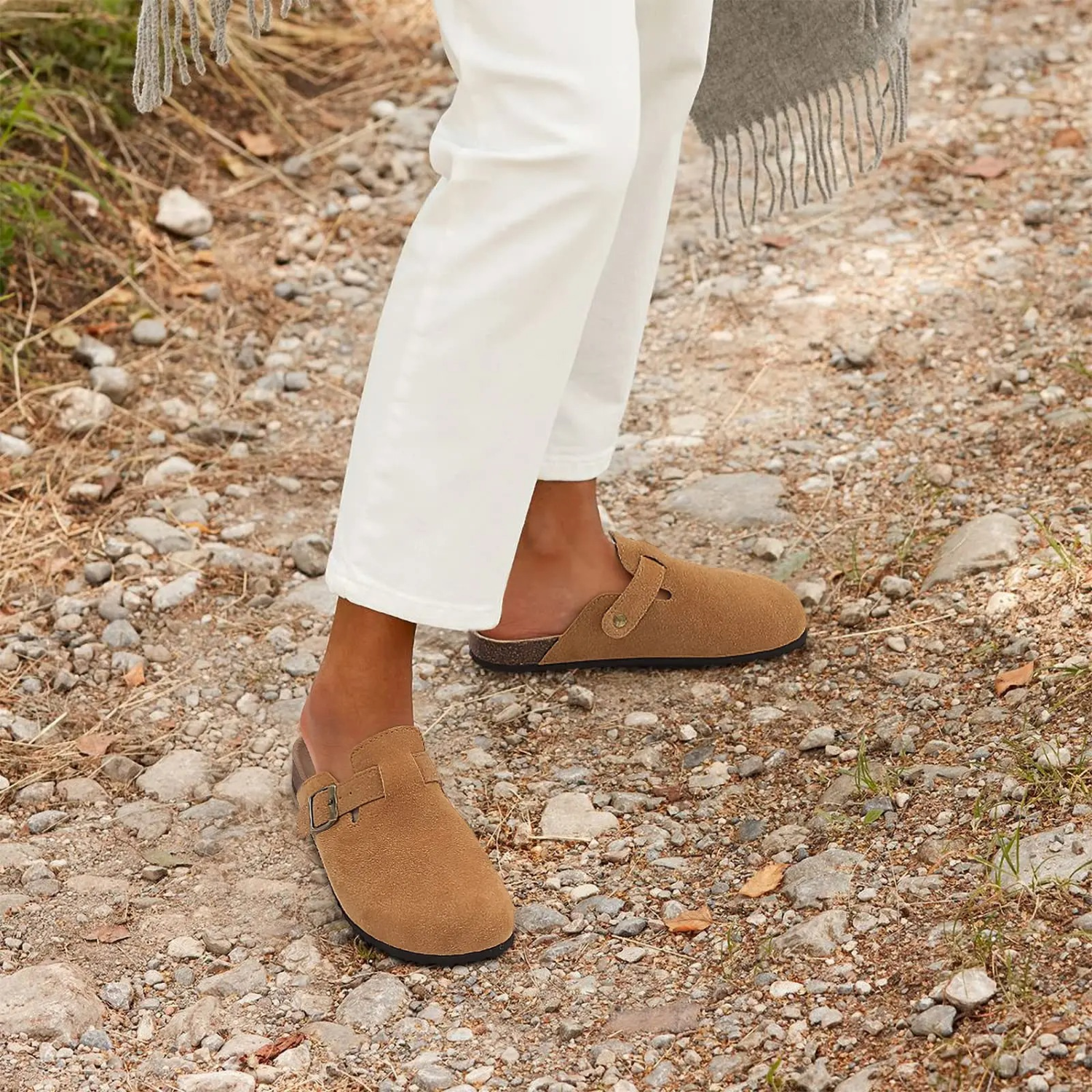 Suède klompstijl sandalen voor dames – Solvanna BloomClogs - Glamorix