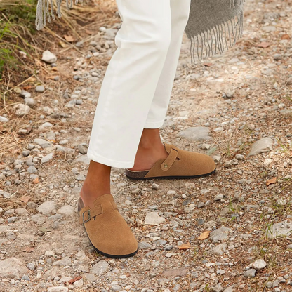Suède klompstijl sandalen voor dames – Solvanna BloomClogs - Glamorix