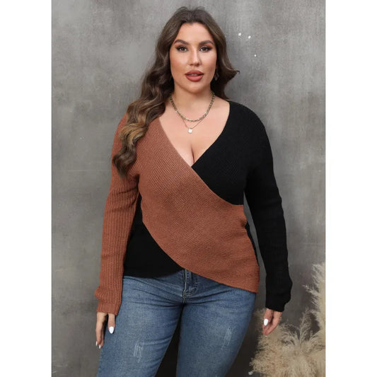 COLORVIBE - Kleurblok Pullover met Diepe V-Hals