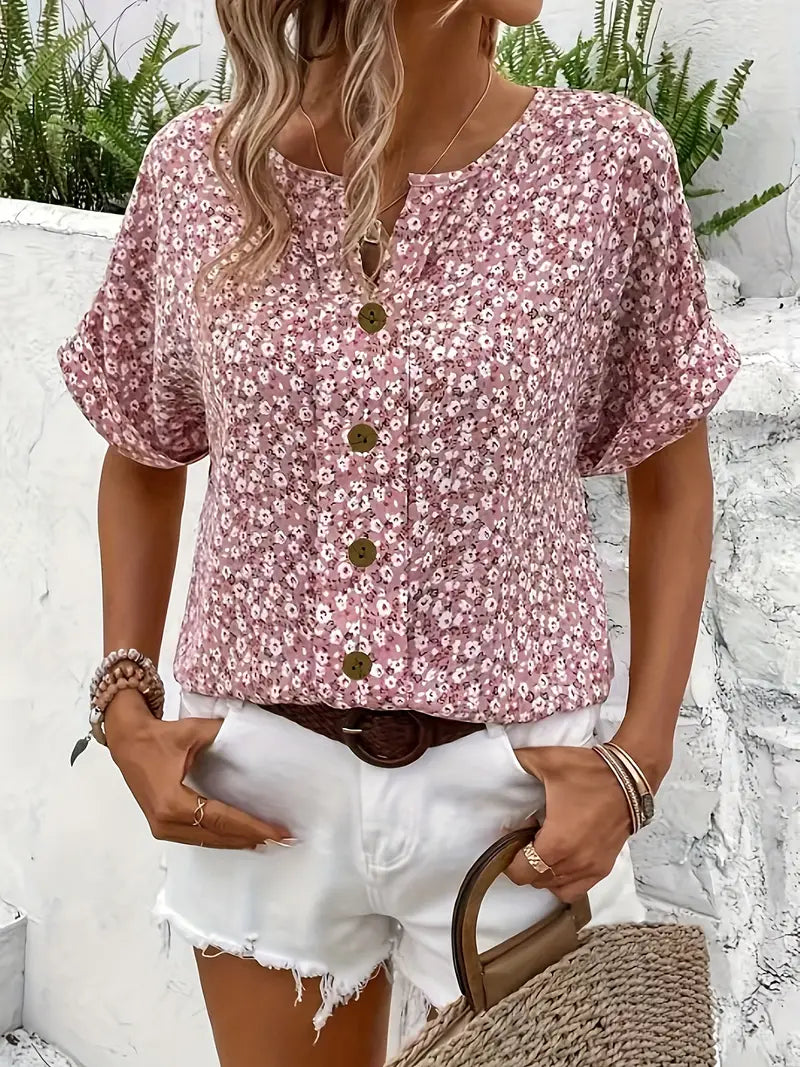 Dames - Bloemenprint Top - Lichte Boxy Pasvorm - Casual Outfit - Bloemige Stijl - Glamorix