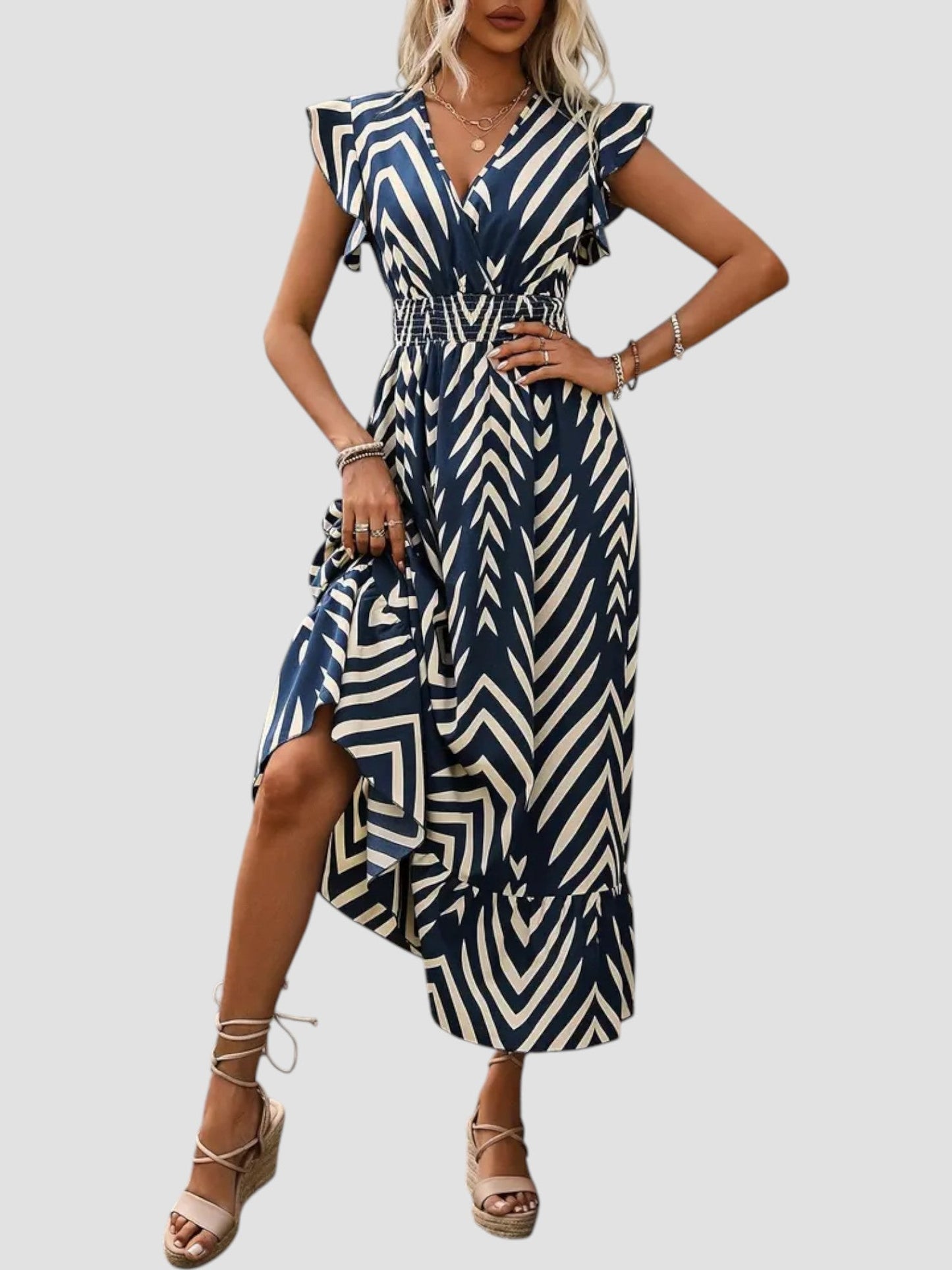 Vrouwen - Zomerjurk - A-lijn Silhouet - Grafische Print - Luchtige Charme - Glamorix