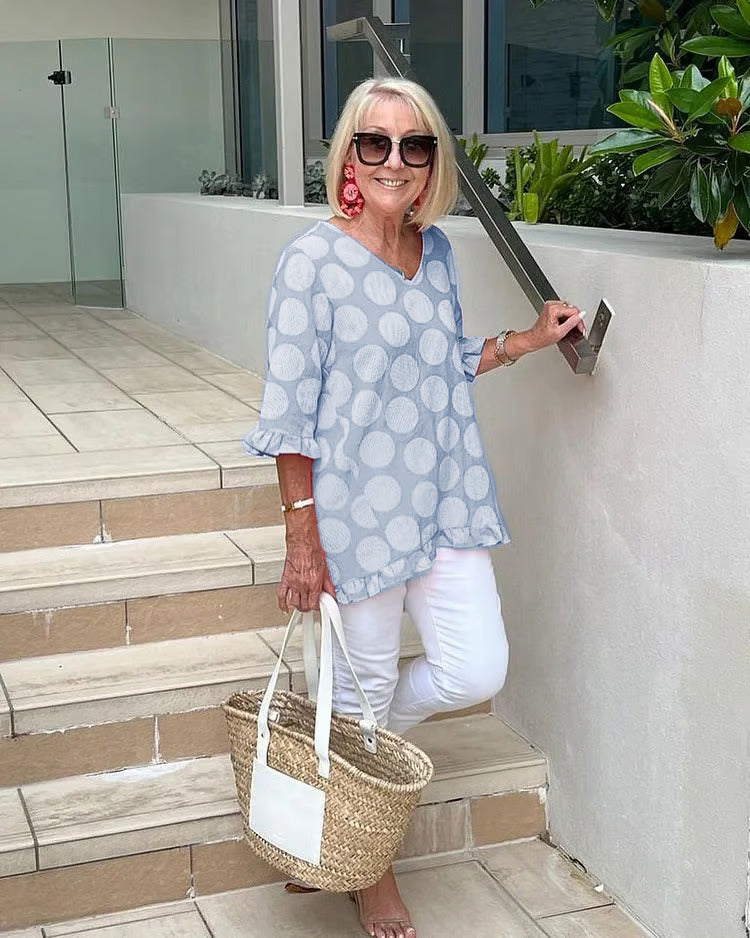 Luchtige stippenblouse met elegante V-hals – DOTELLA - Glamorix