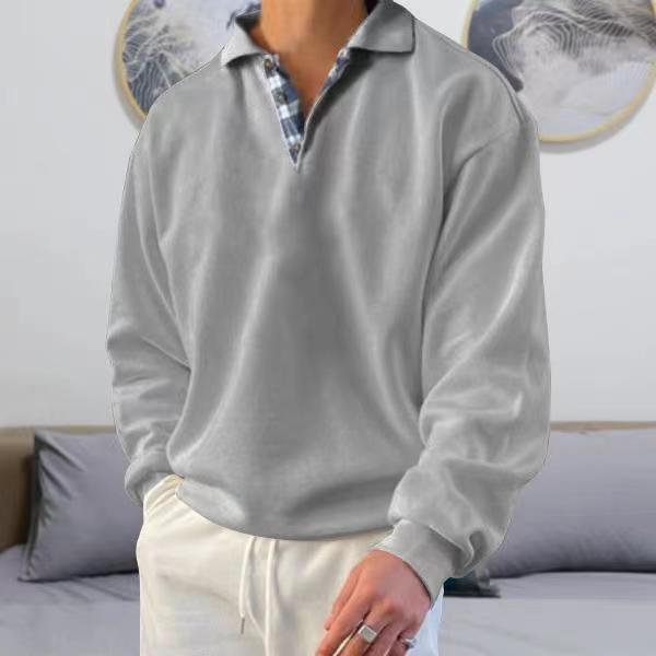 MARCUS - Casual pullover met geruite kraag en lange mouwen