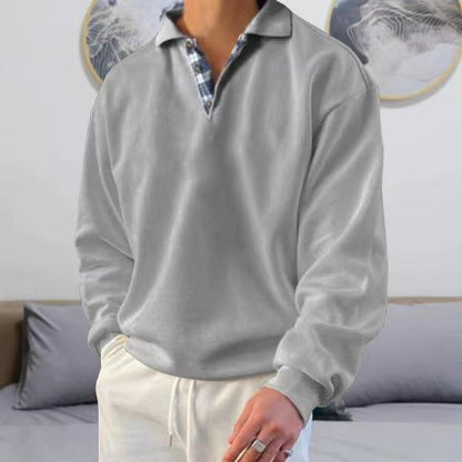 MARCUS - Casual pullover met geruite kraag en lange mouwen