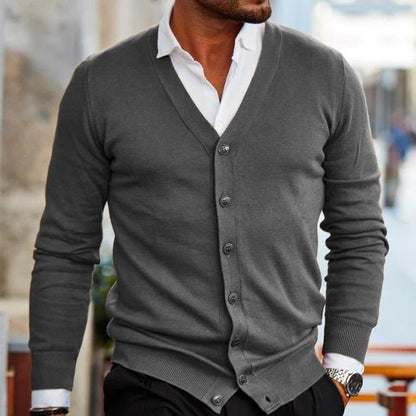 Cardigan voor heren met knopen en v-hals voor een elegante look en verfijnde stijl – NOVAWEAR - Glamorix