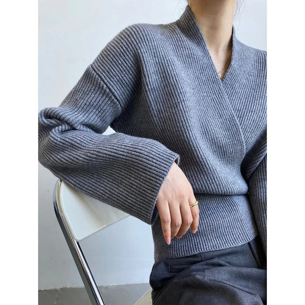 WRAPSTYLE - Klassieke Wikkelpullover met Opvallend Decolleté