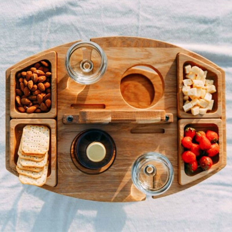 Opvouwbare picknicktafel met wijnglashouders en flesuitsparing – VINORA PICNICTABLE - Glamorix