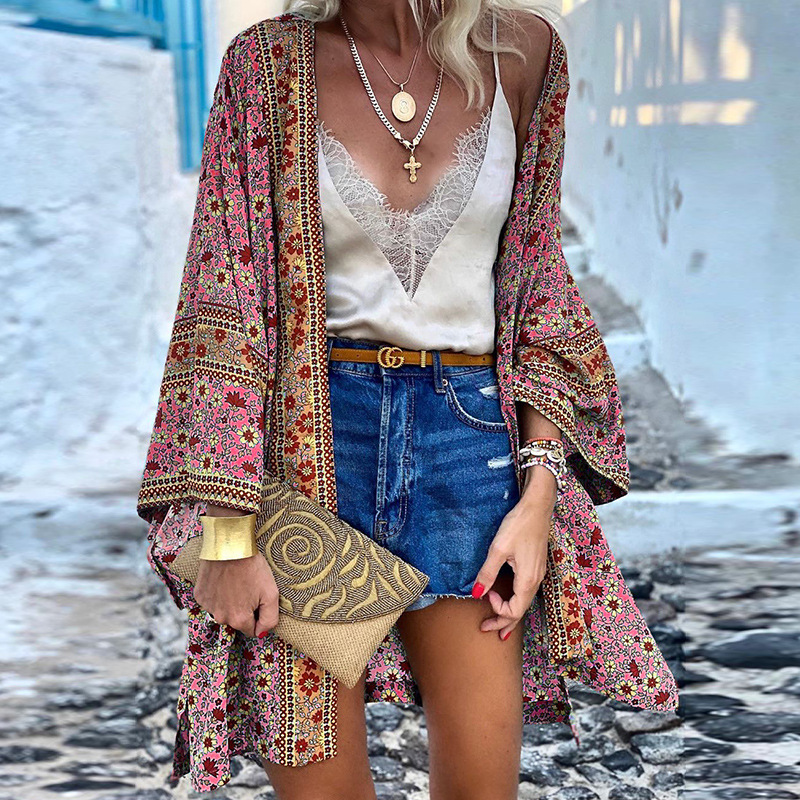 SERENA - Bohemian chic kimono met bloemenprint voor dames
