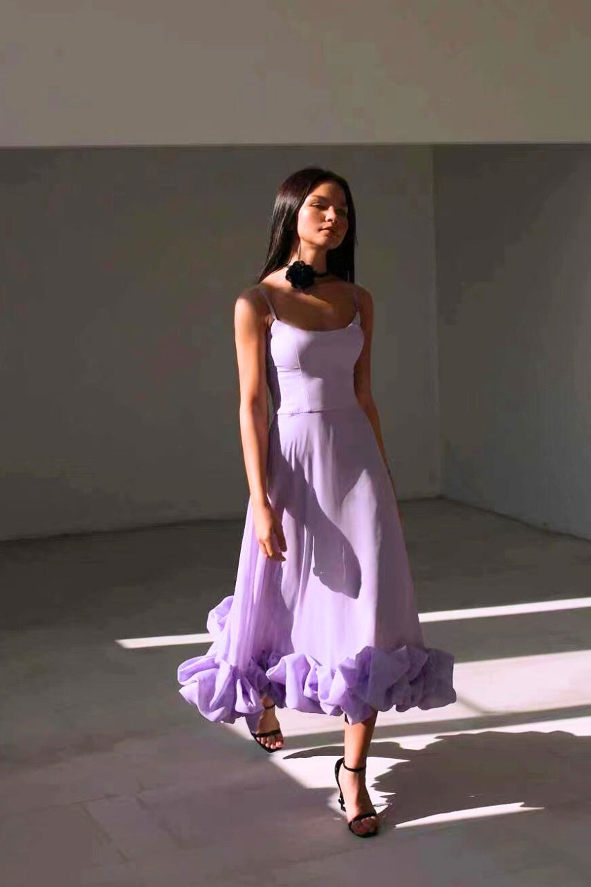 Luchtige maxi-jurk met speelse rucheszoom – AURÉLIA - Glamorix