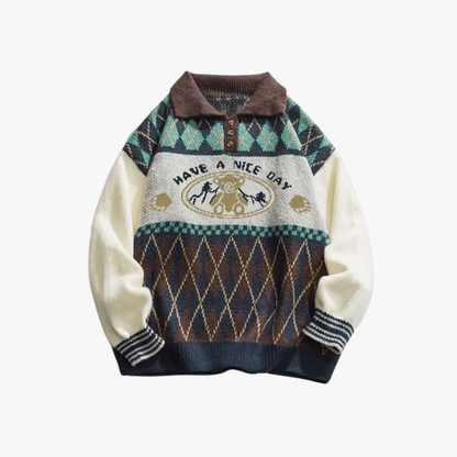 Victorien | Vintage gebreide trui met patroon - Glamorix