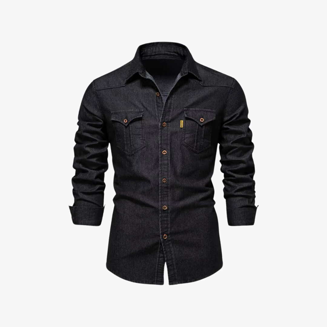 Denim herenoverhemd met knoopsluiting en lange mouwen – ROWDEN - Glamorix