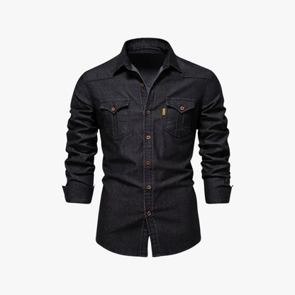 Denim herenoverhemd met knoopsluiting en lange mouwen – ROWDEN - Glamorix