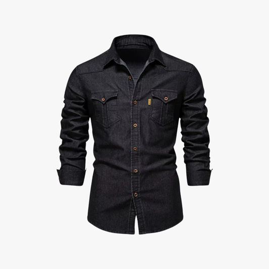 Denim herenoverhemd met knoopsluiting en lange mouwen – ROWDEN - Glamorix