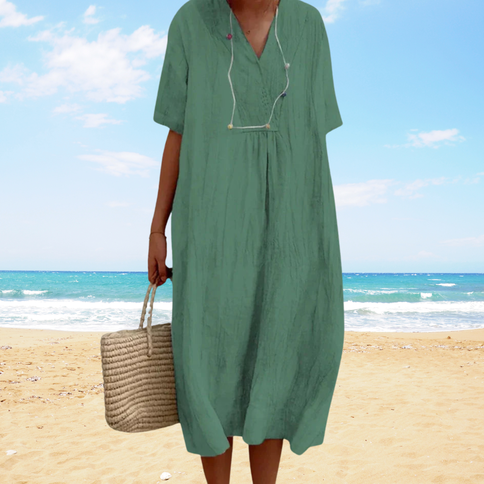 Ysoria - Losvallende midi zomerjurk met v-hals - Glamorix