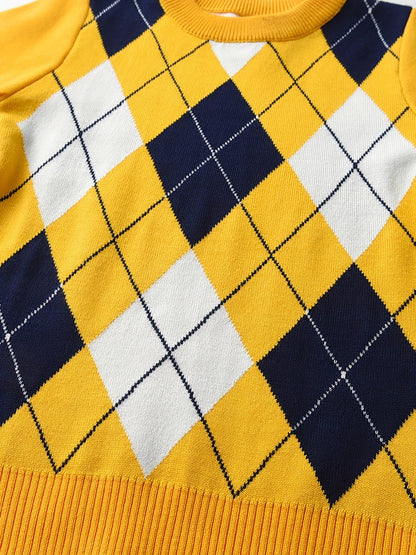 NOAH - Jongens gebreide sweater met argyle patroon en lange mouwen